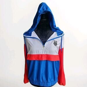 Vintage K-Swiss Windbreaker Jacket Women’s L Red White Blue Retro 90s Y2K